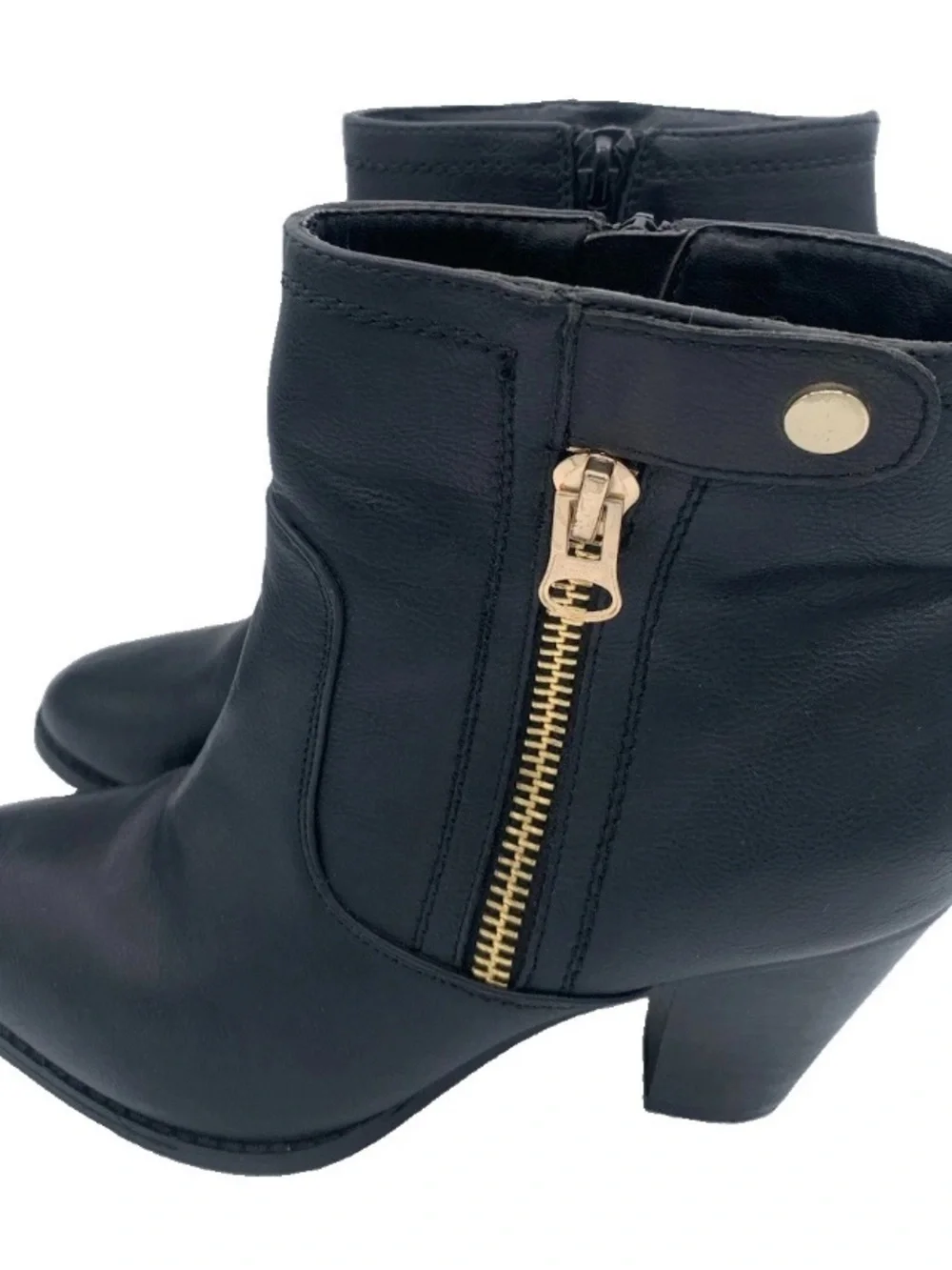 Apt 9 Claudine Gold Hardware Detail Vegan Black Leather Block Heel Boots Sz 10